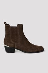 Cortefiel Leather ankle boot with metallic heel Grey