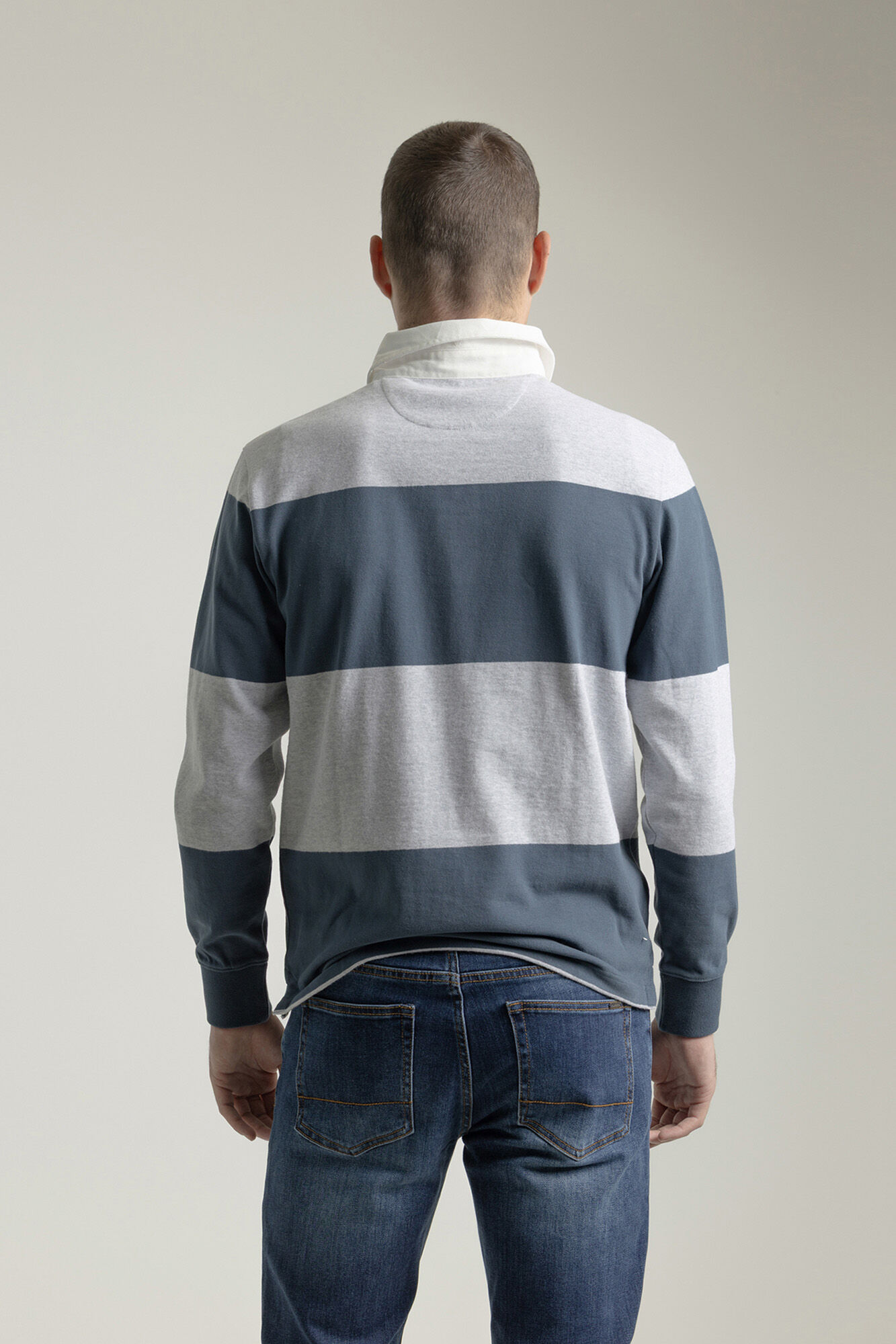 PuroEGO Camisa polo de rugby de algod&atilde;o com listras Azul