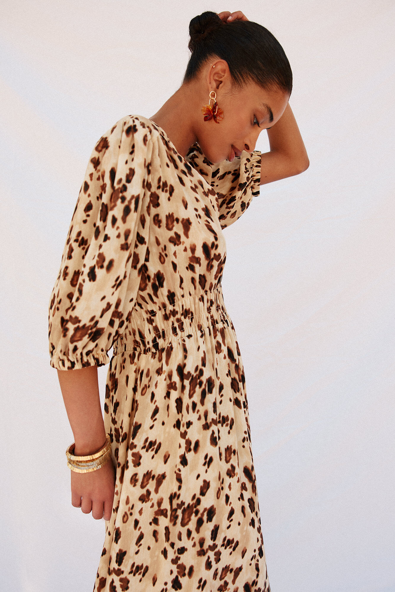 Cortefiel Long fitted print dress