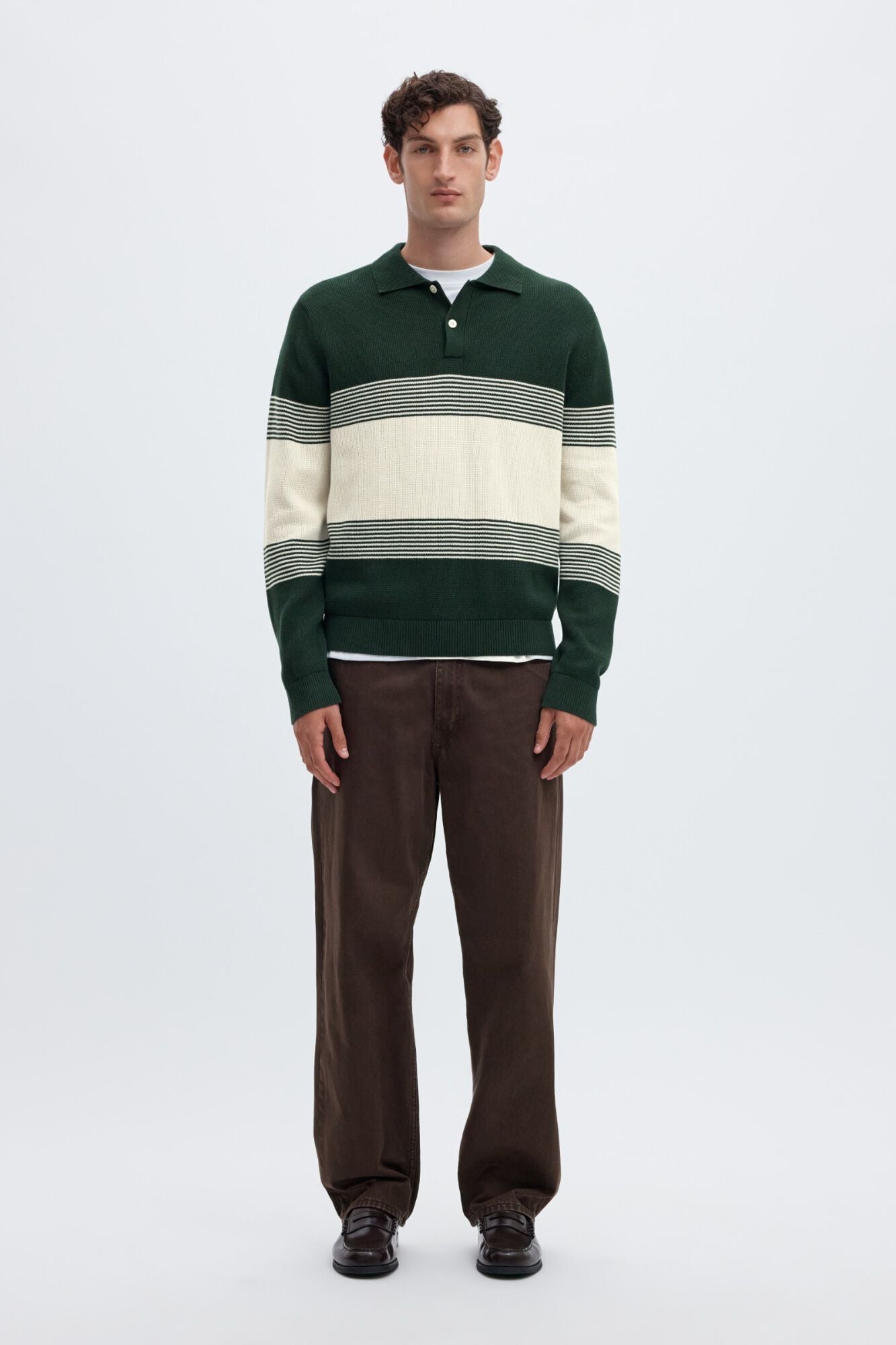 Selected Polo de malha &agrave;s riscas 100% algod&atilde;o org&acirc;nico Verde