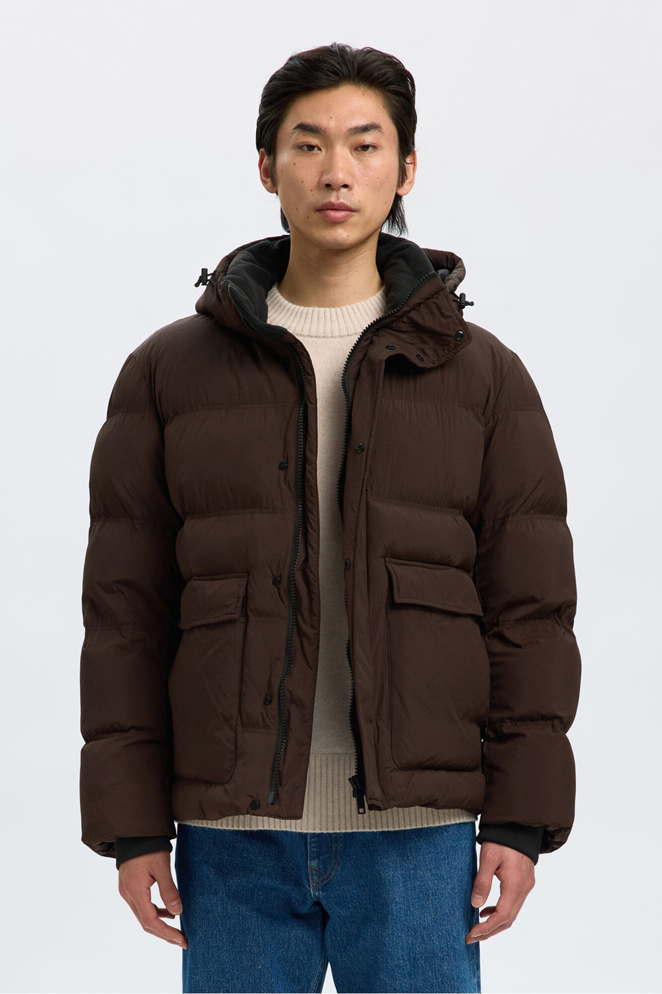 Selected Sobretudo com capuz Castanho