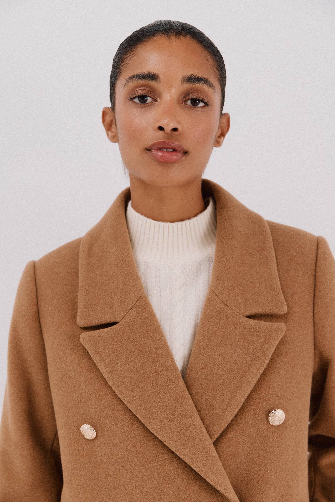 Cortefiel Long coat Italian fabric Beige