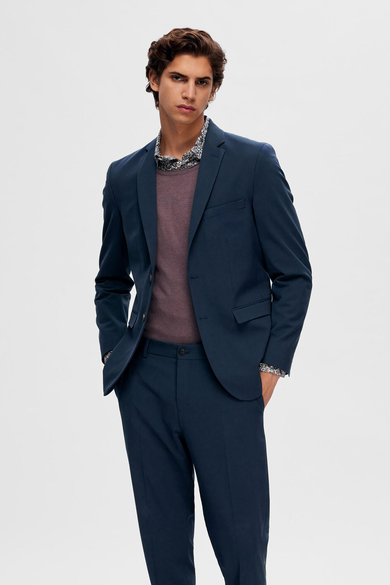 Selected Blazer Slim Fit estilo malha confecionado com Lenzing Ecovero Azul