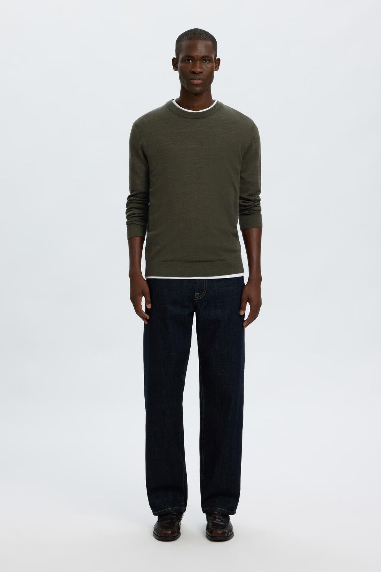 Selected 100% merino wool jumper Dark green