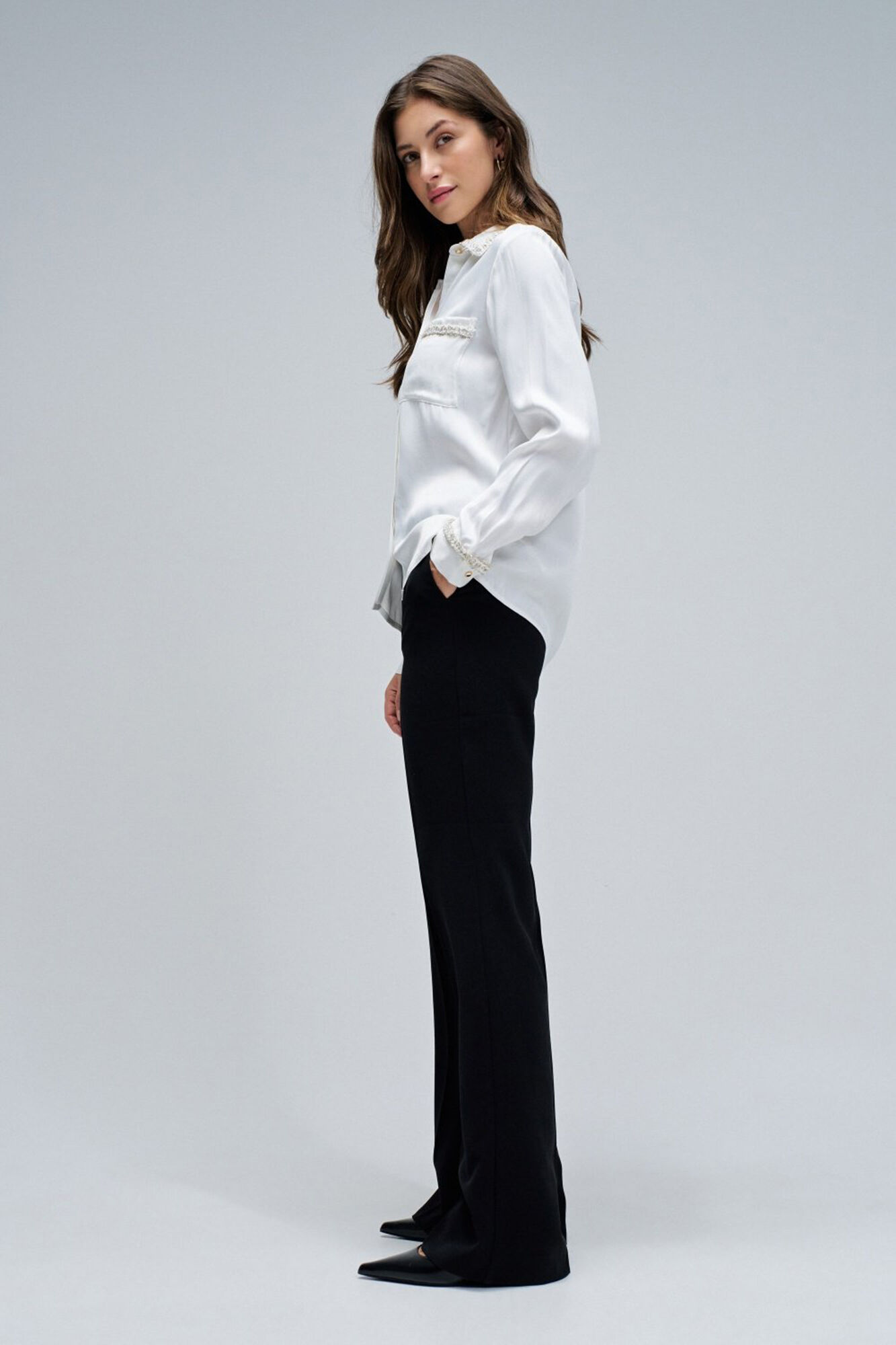 Salsa Jeans Camisa de cetim tweed Branco