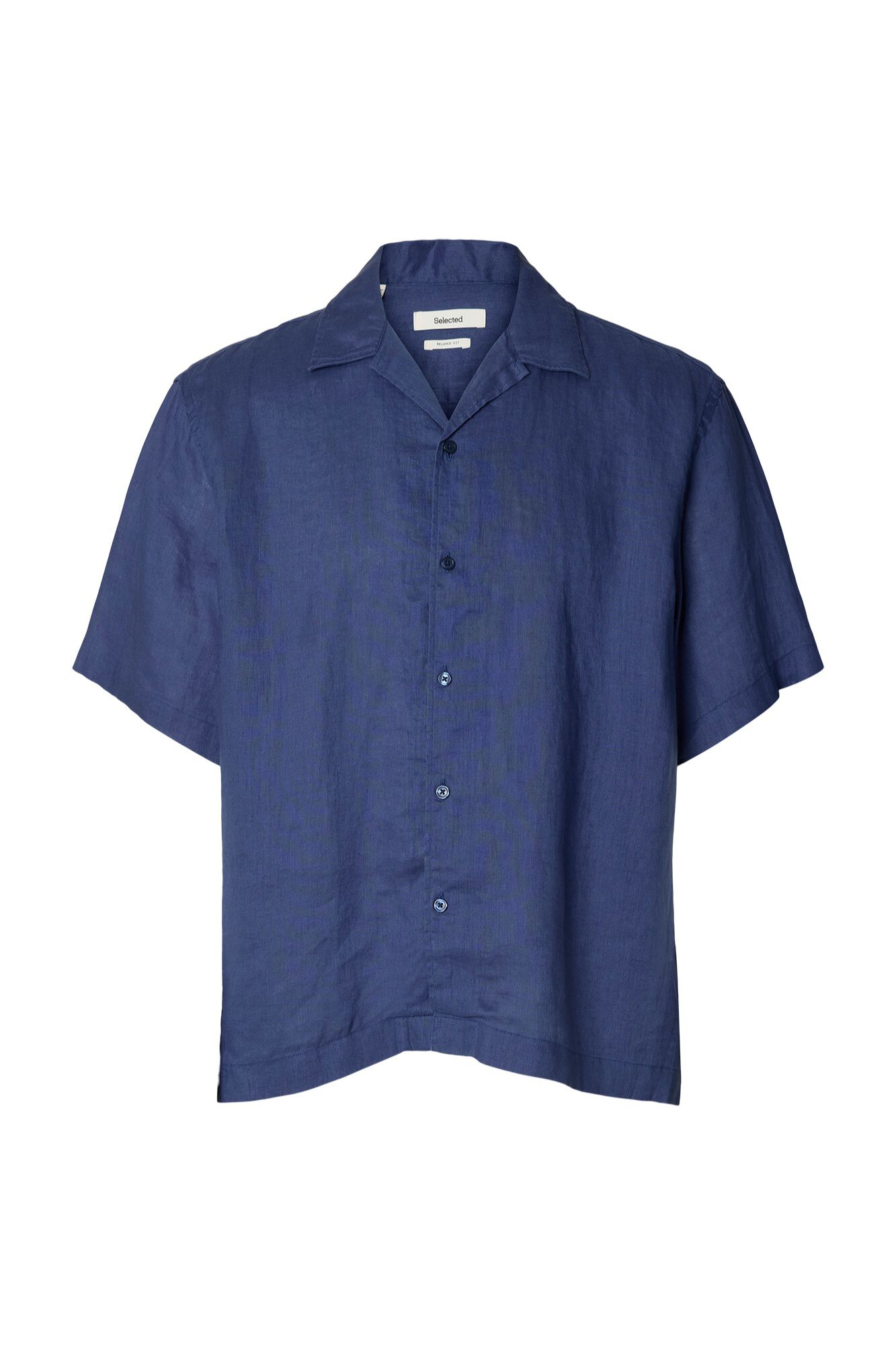 Selected Camisa de manga curta em linho Azul