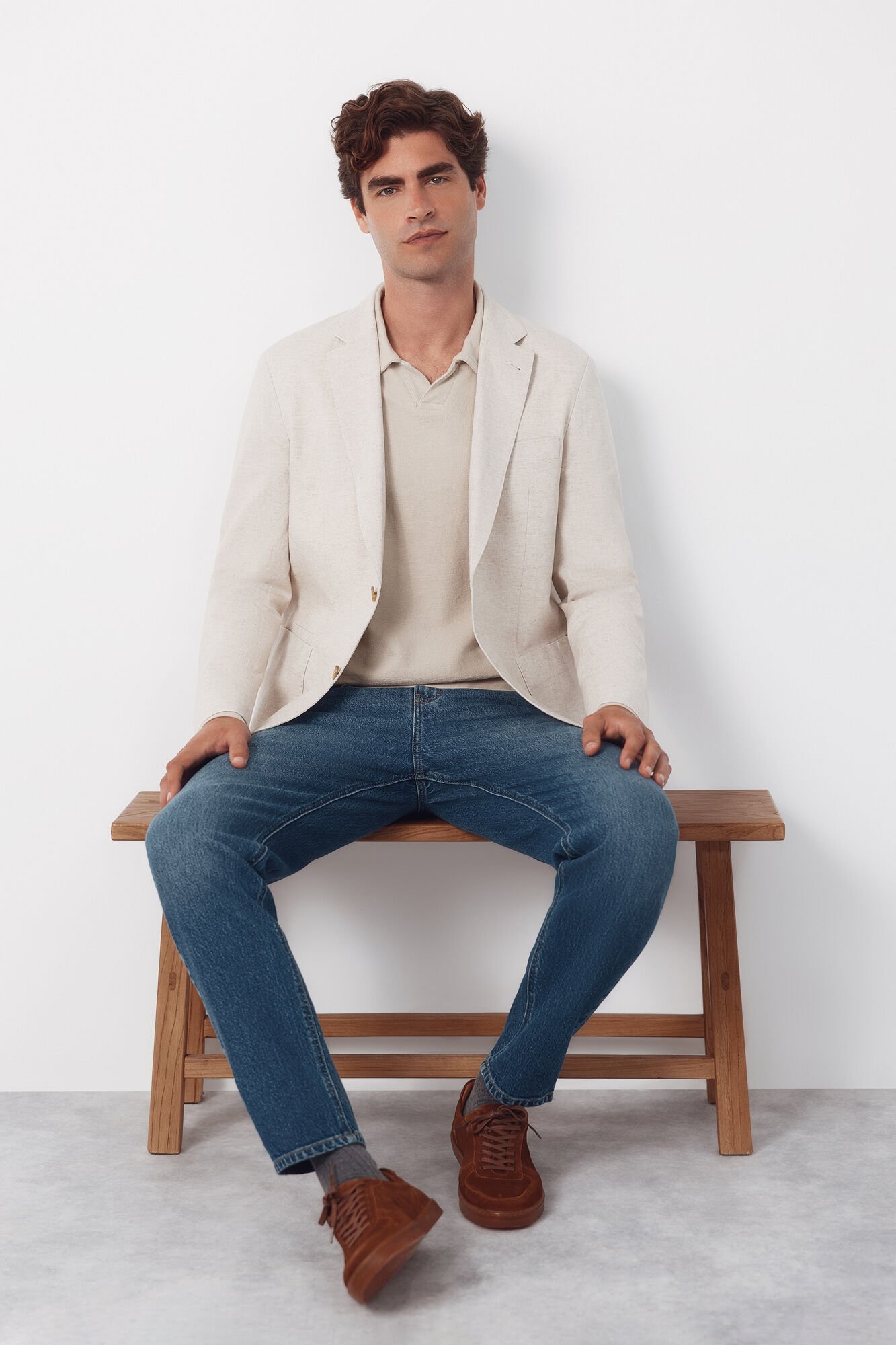 Cortefiel Linen blazer Beige