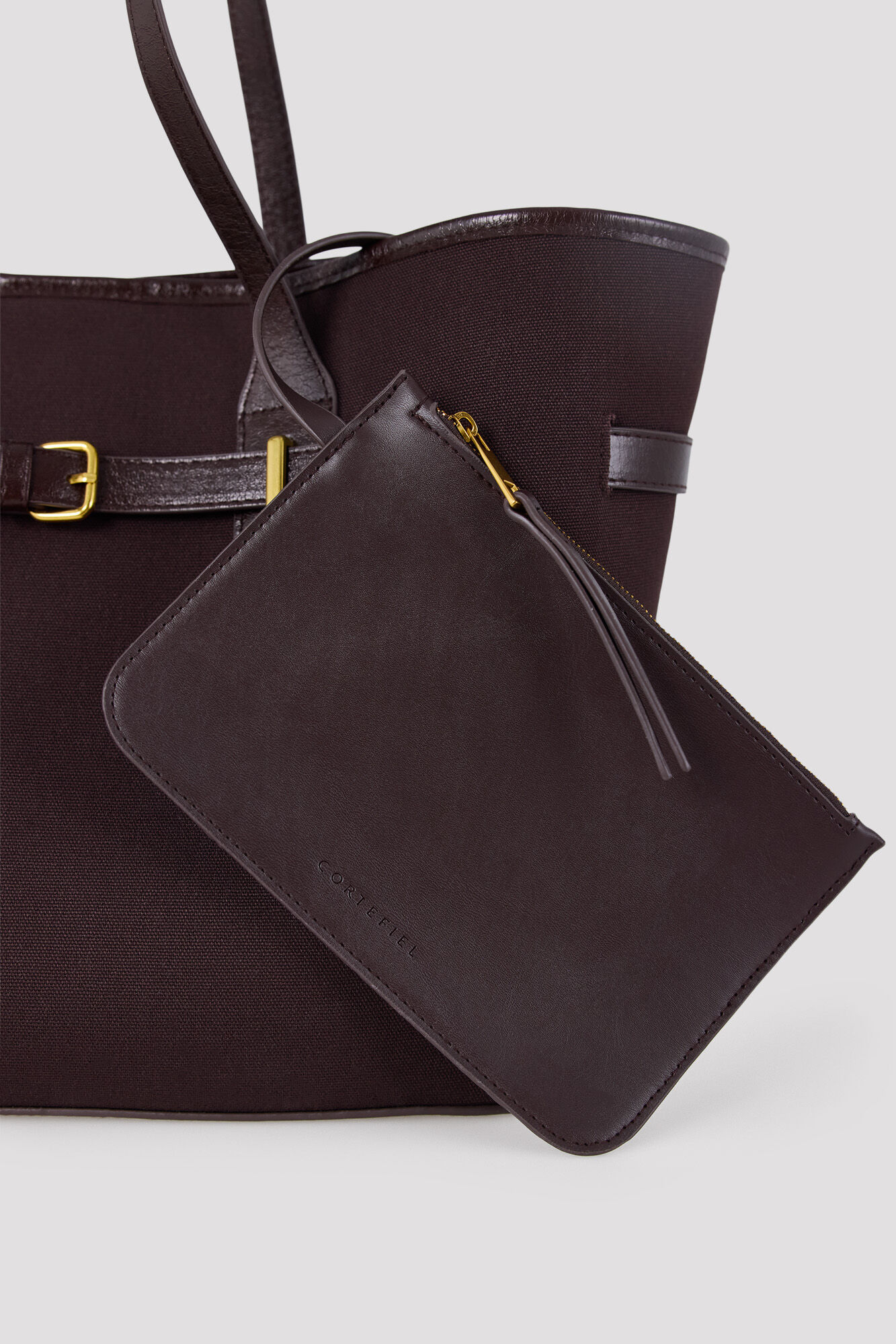 Cortefiel Mala tote bag em lona Castanho