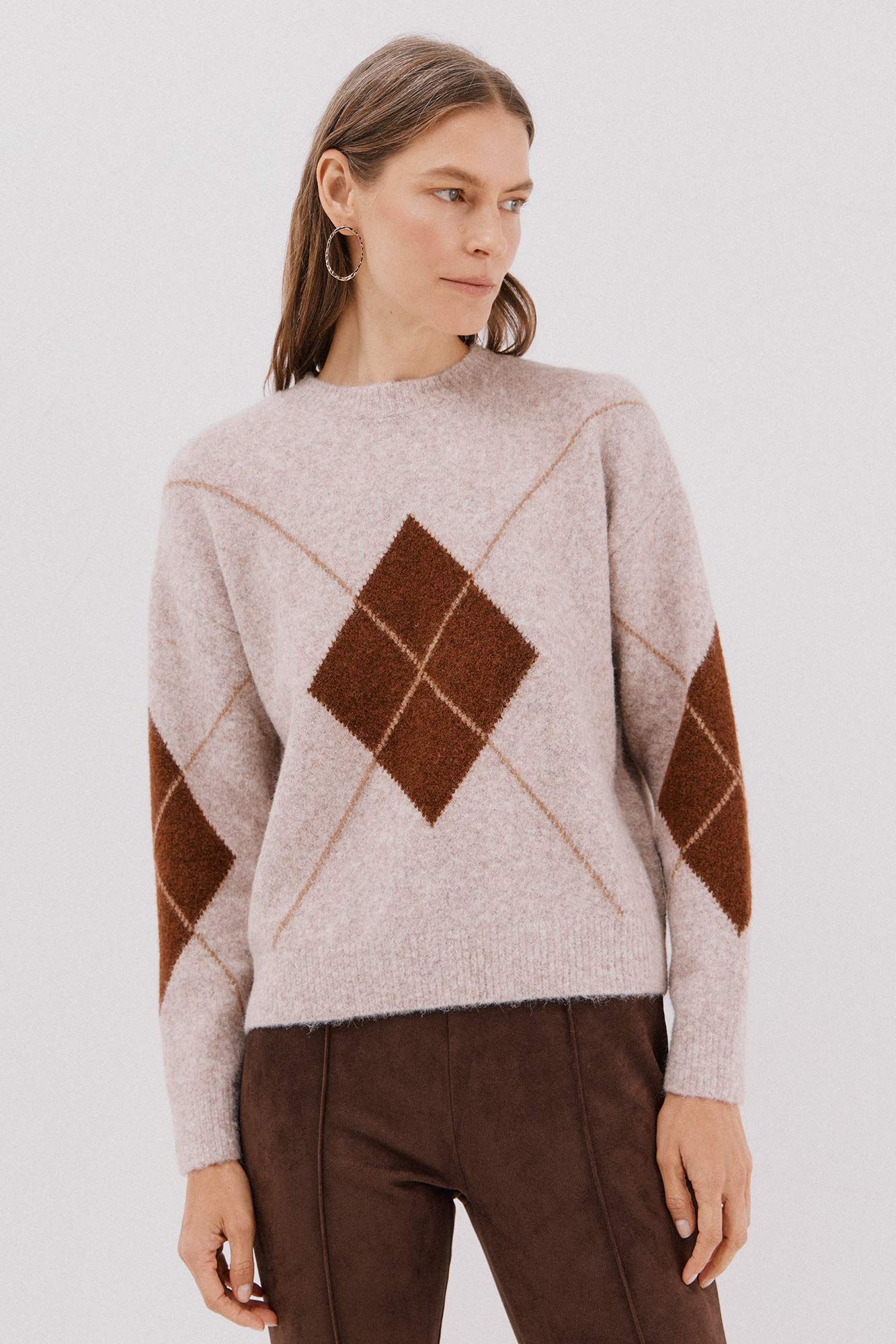 Cortefiel Su&eacute;ter de malha diamante Tostado