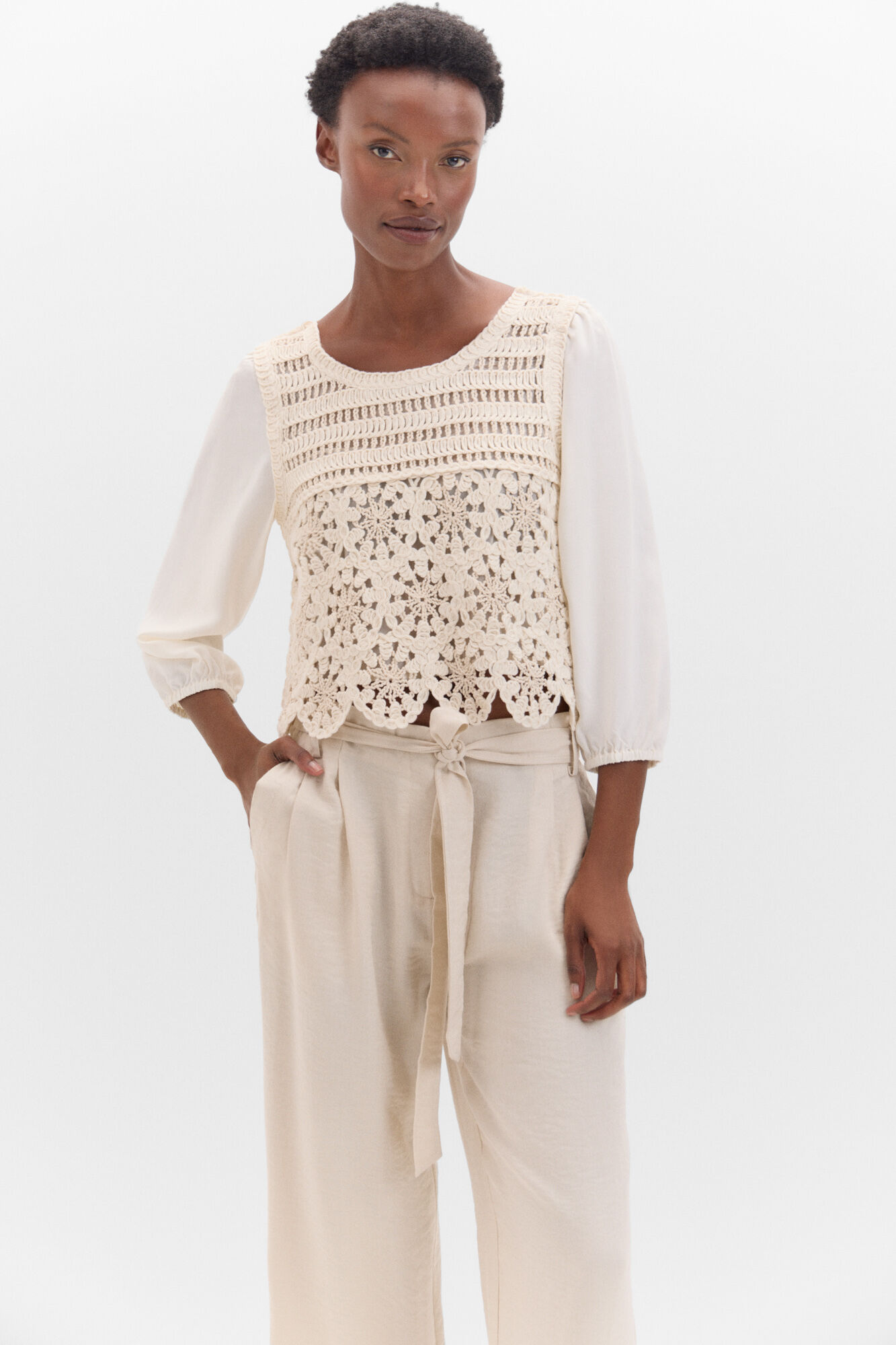 Cortefiel Combined crochet blouse White