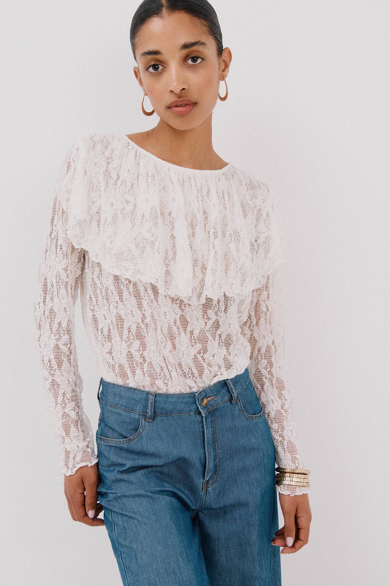 Cortefiel Flounced lace top