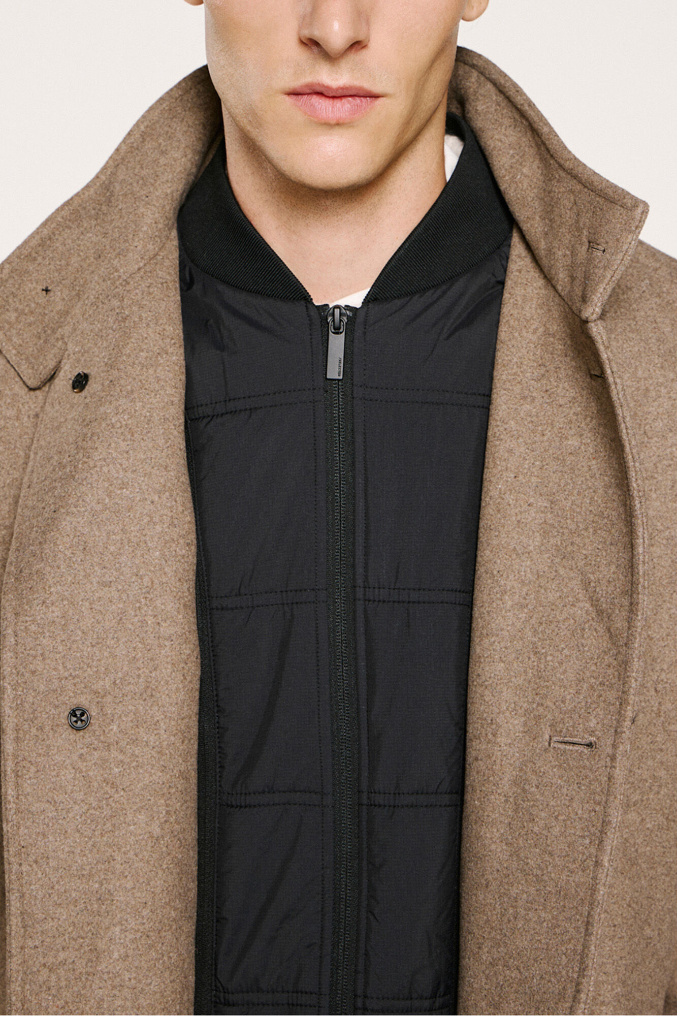 Selected Sobretudo de l&atilde; com gola chamin&eacute;   Cinzento