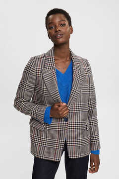 Cortefiel Relaxed fit check blazer with wool Printed brown
