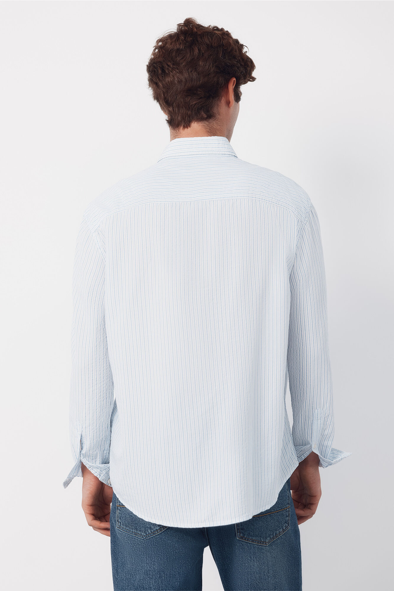 Cortefiel Striped seersucker shirt Blue
