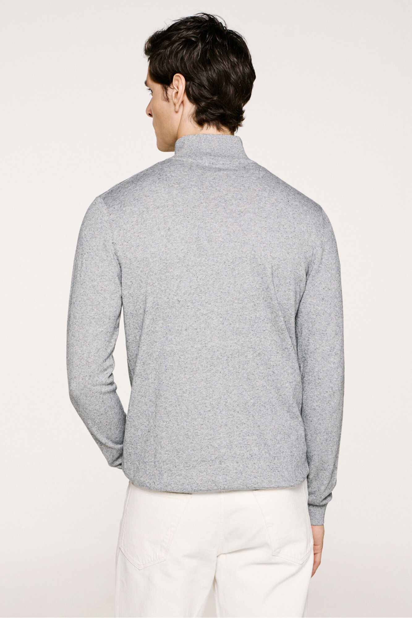 Selected Malha 100% camisola com meia fecho-&eacute;clair . Cinzento