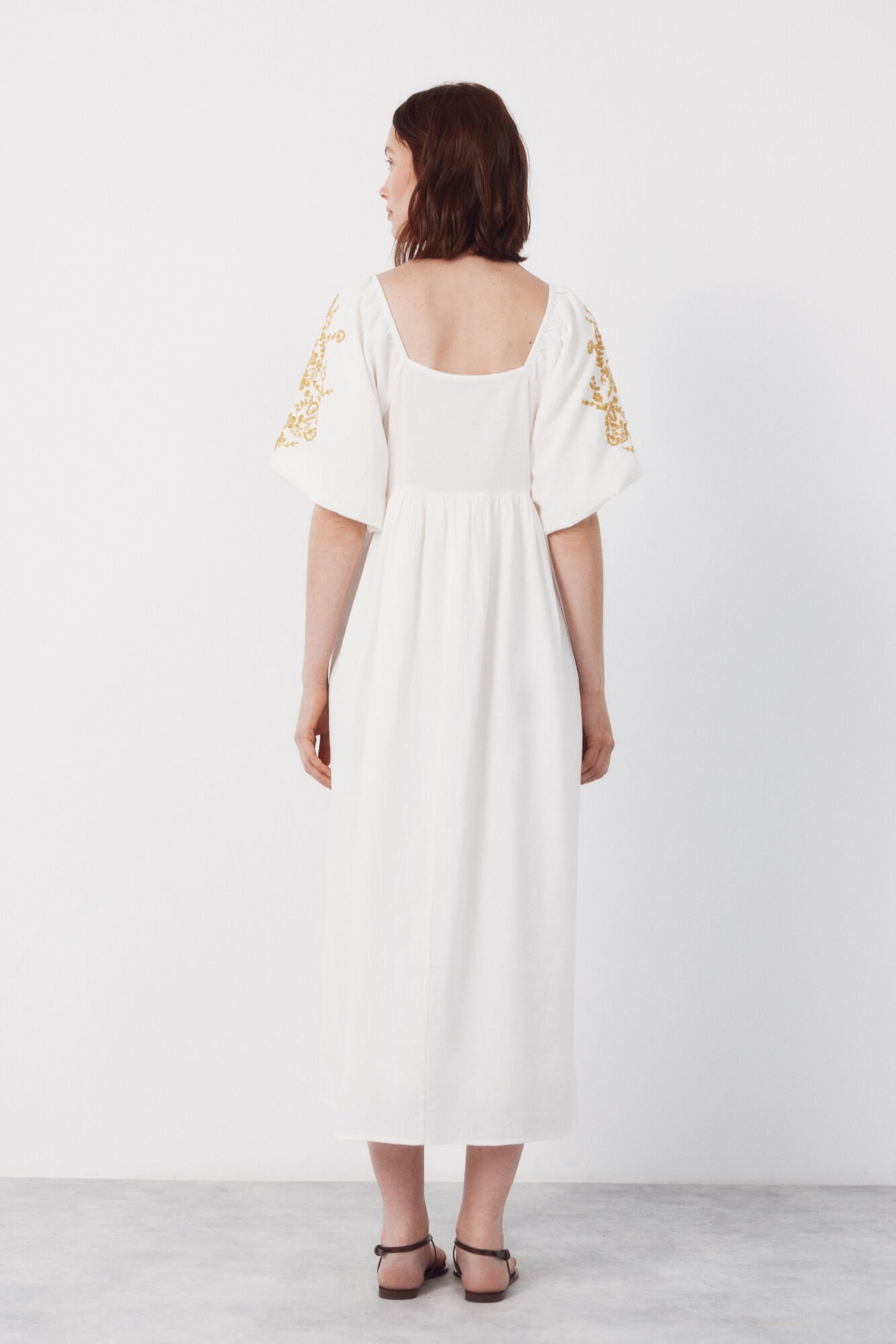 Cortefiel Embroidered dress White