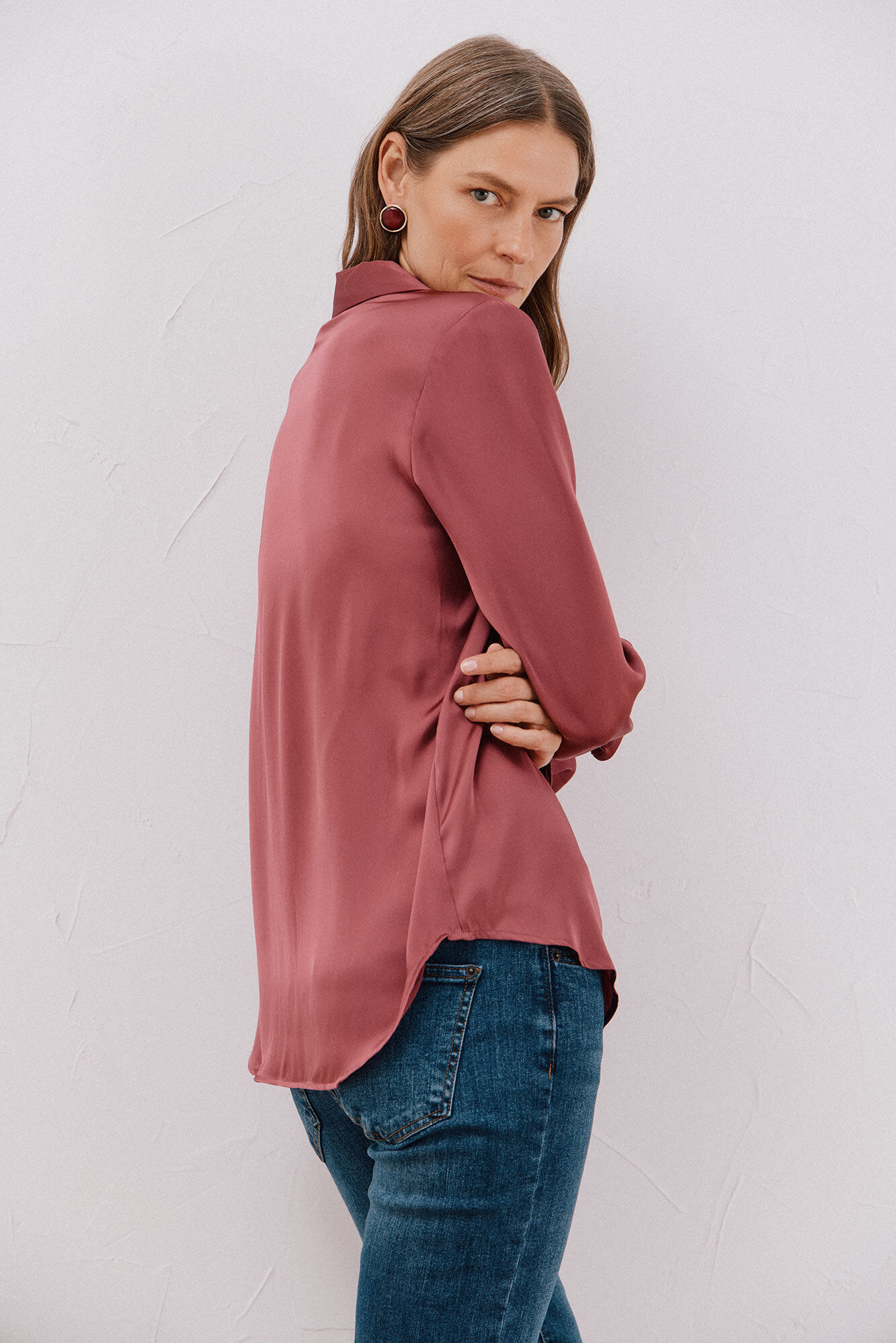 Cortefiel Camisa satinada Vino