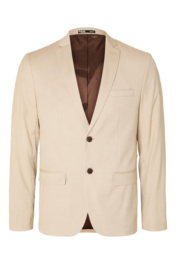 Cortefiel Slim fit suit jacket made from recycled materials Brown