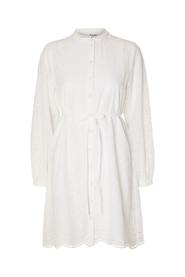 Cortefiel Vestido corto troquelado confeccionado 100% con algodón orgánico. Blanco 