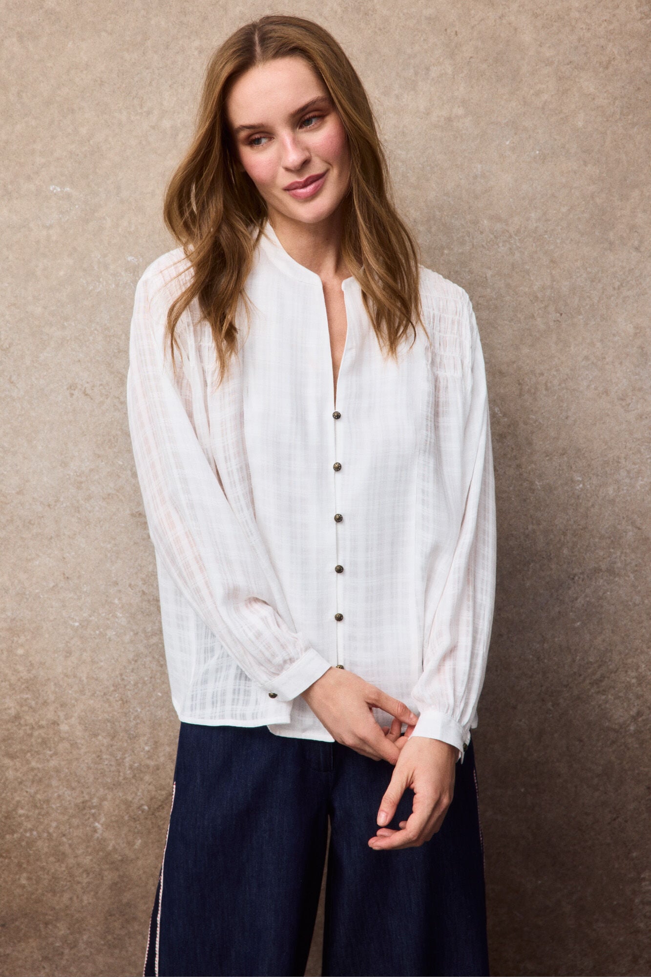 Slowlove Blusa com franzido e mangas bufantes