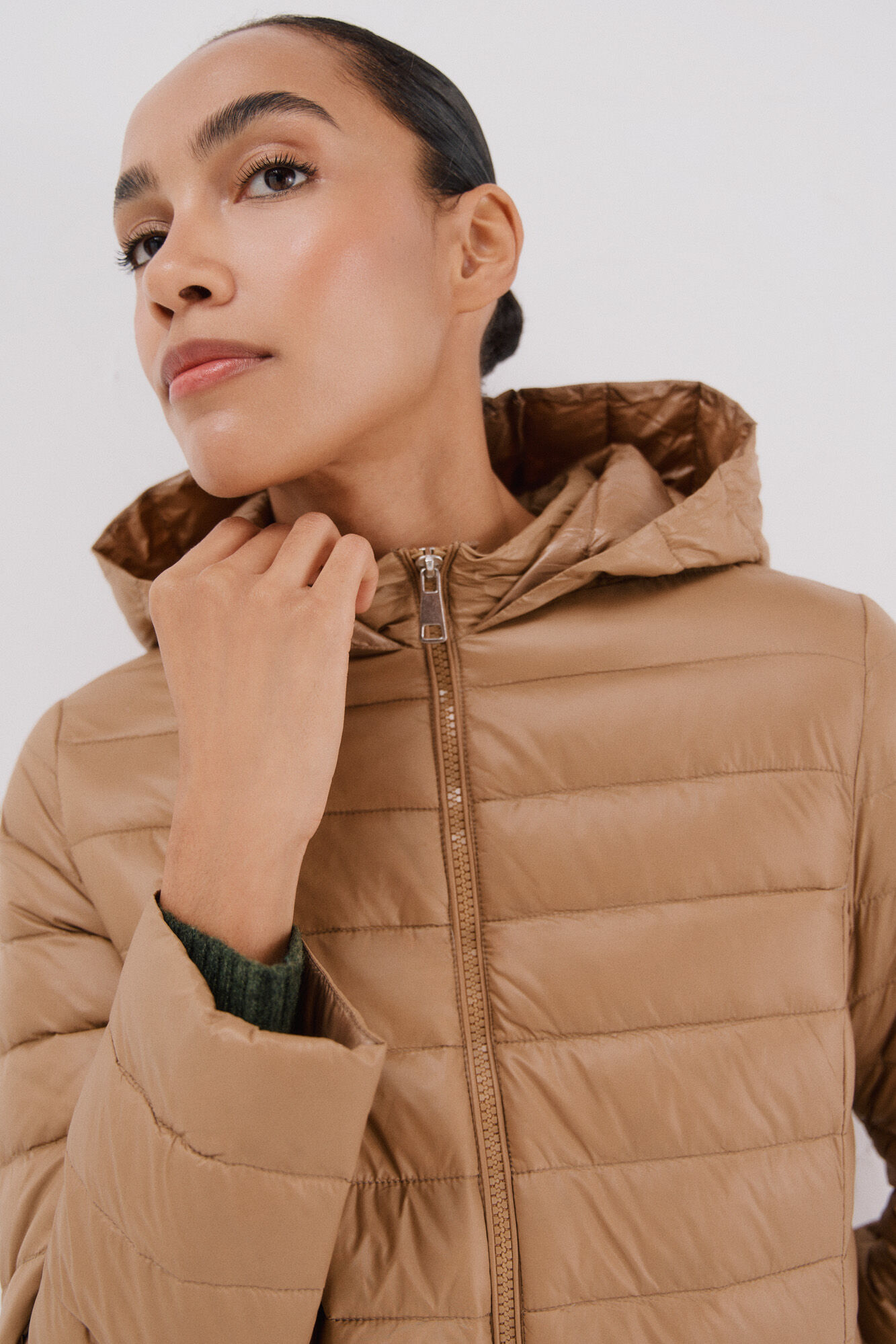 Cortefiel Long down coat Beige