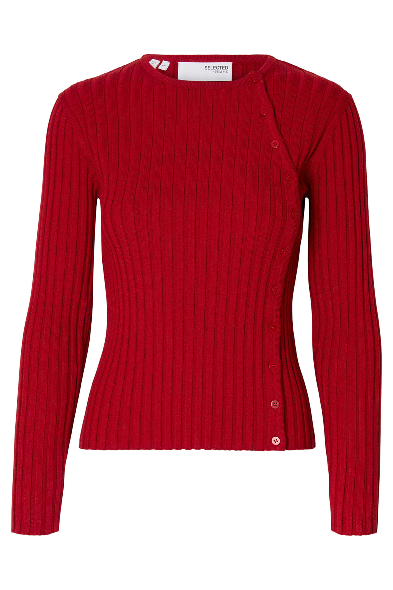 Selected Camisola canelado com bot&otilde;es e corte slim. Vermelho