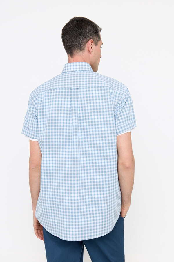 Cortefiel Checked short-sleeved Coolmax shirt Blue