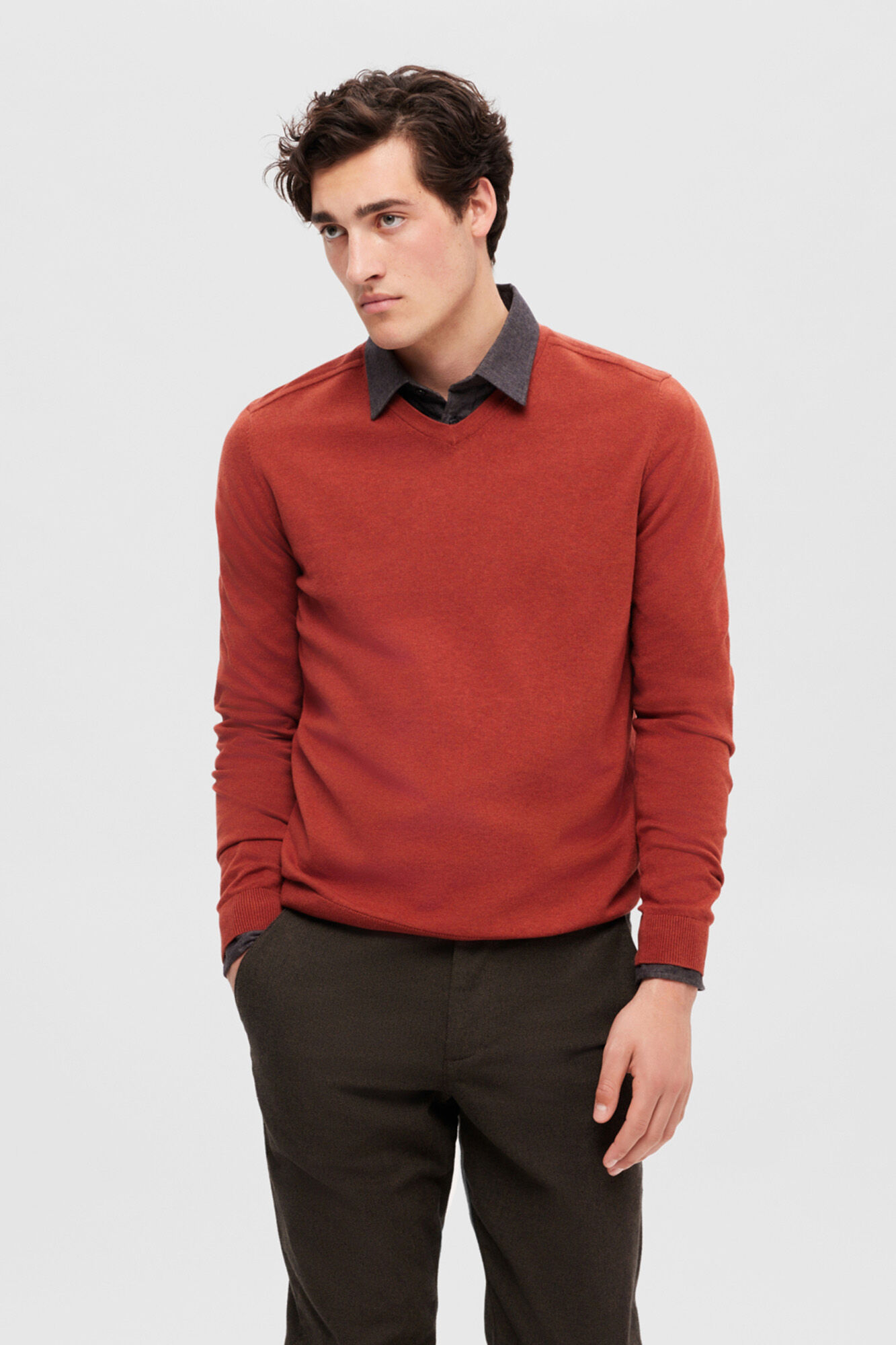 Selected Jersey con cuello de pico 100% algod&oacute;n Rojo