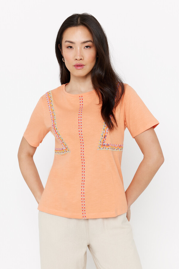 Cortefiel Multicoloured embroidered T-shirt Orange