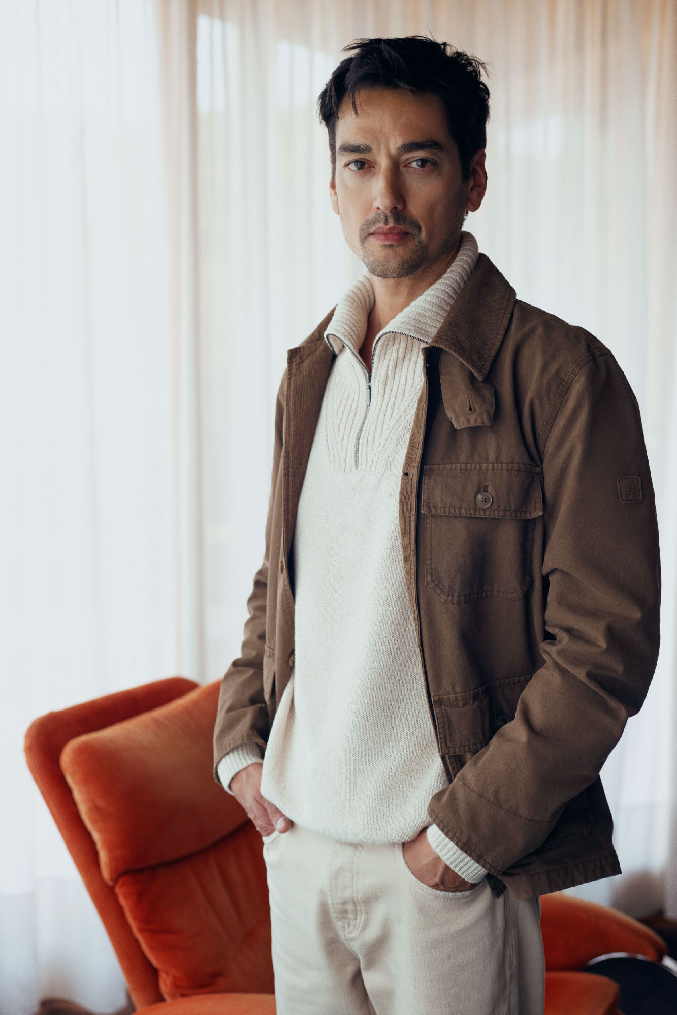 OOTO Blus&atilde;o de trabalho com gola de veludo cotel&ecirc;