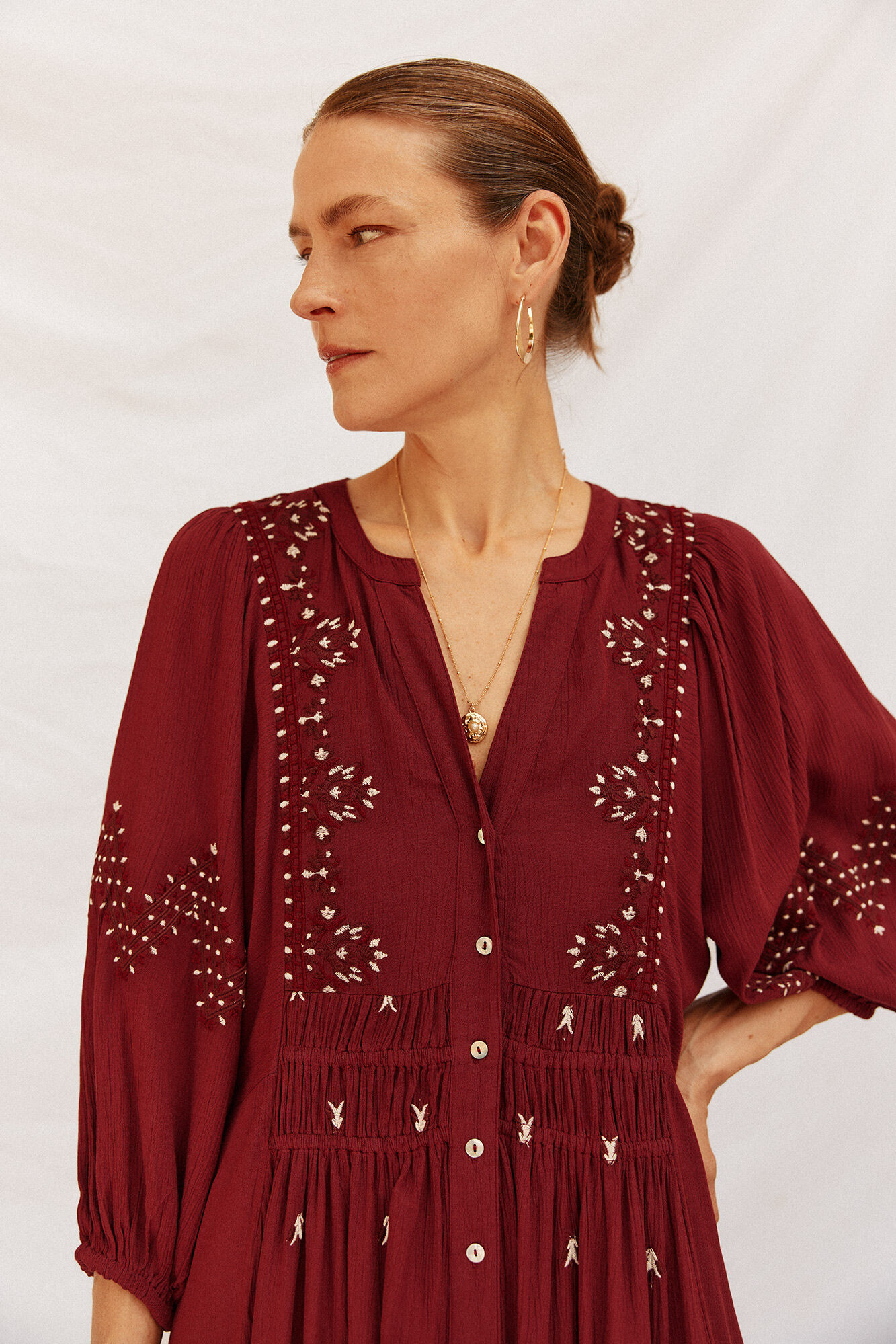 Cortefiel round neck dress Maroon