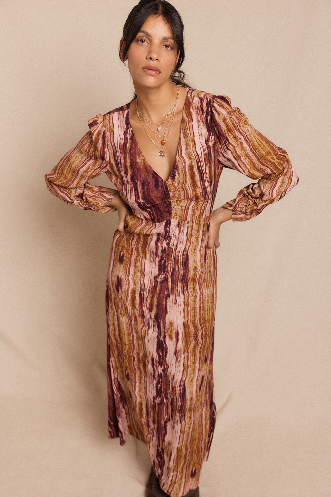 Slowlove Vestido Frunce estampado Multicolor