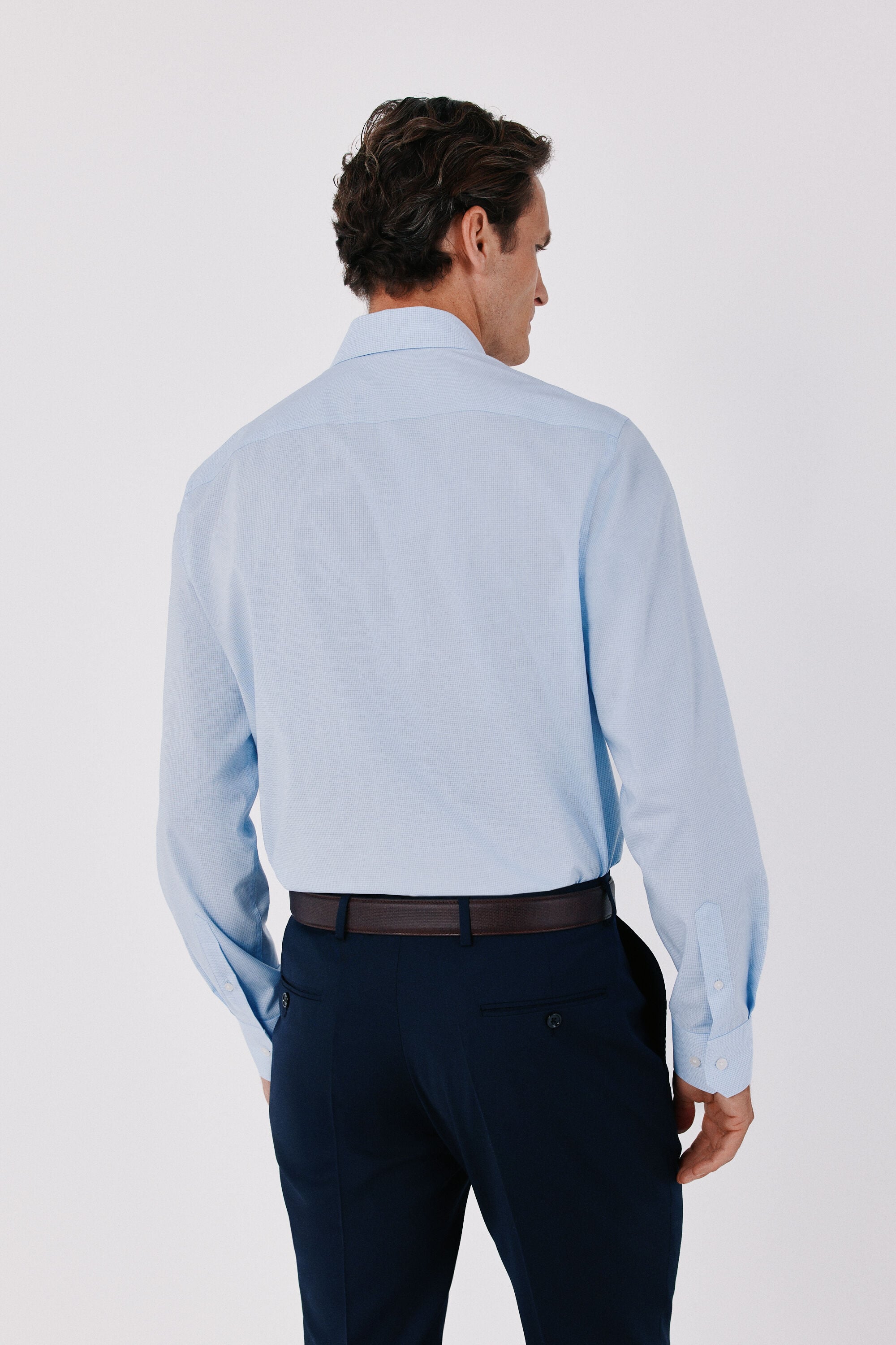Cortefiel Easy-iron micro-check dress shirt Blue