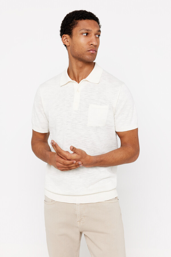 Cortefiel Short-sleeved jersey polo shirt Ivory