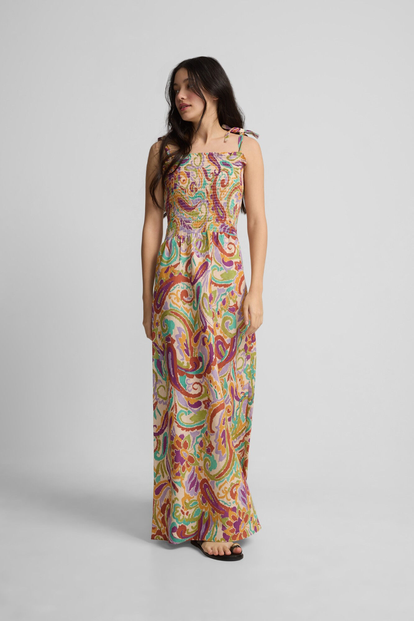 Silbon Vestido longo estampado franzido Multicolorido