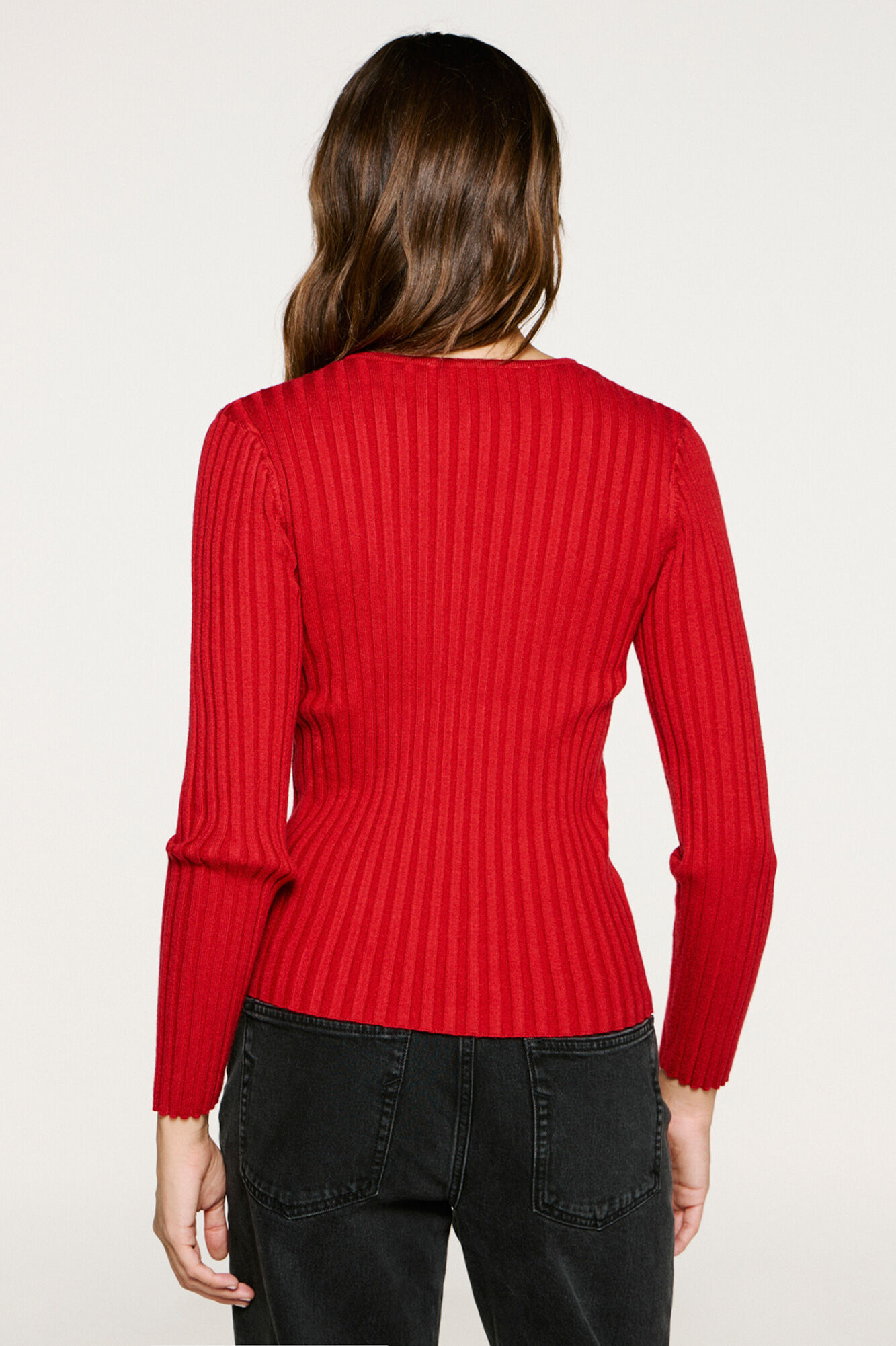 Selected Camisola canelado com bot&otilde;es e corte slim. Vermelho