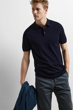 Cortefiel Short-sleeved polo shirt in 100% cotton jersey-knit Navy
