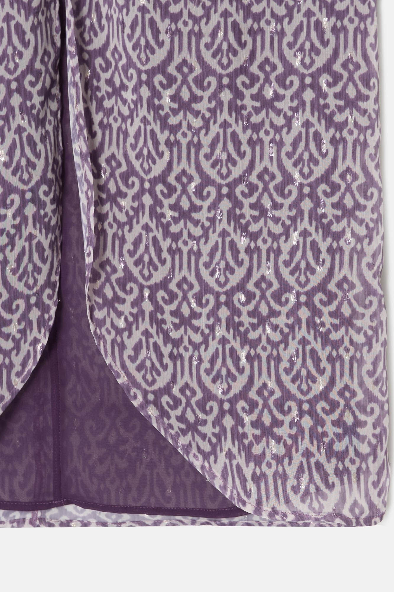 Silbon Saia midi estampado Ikat com abertura Roxo