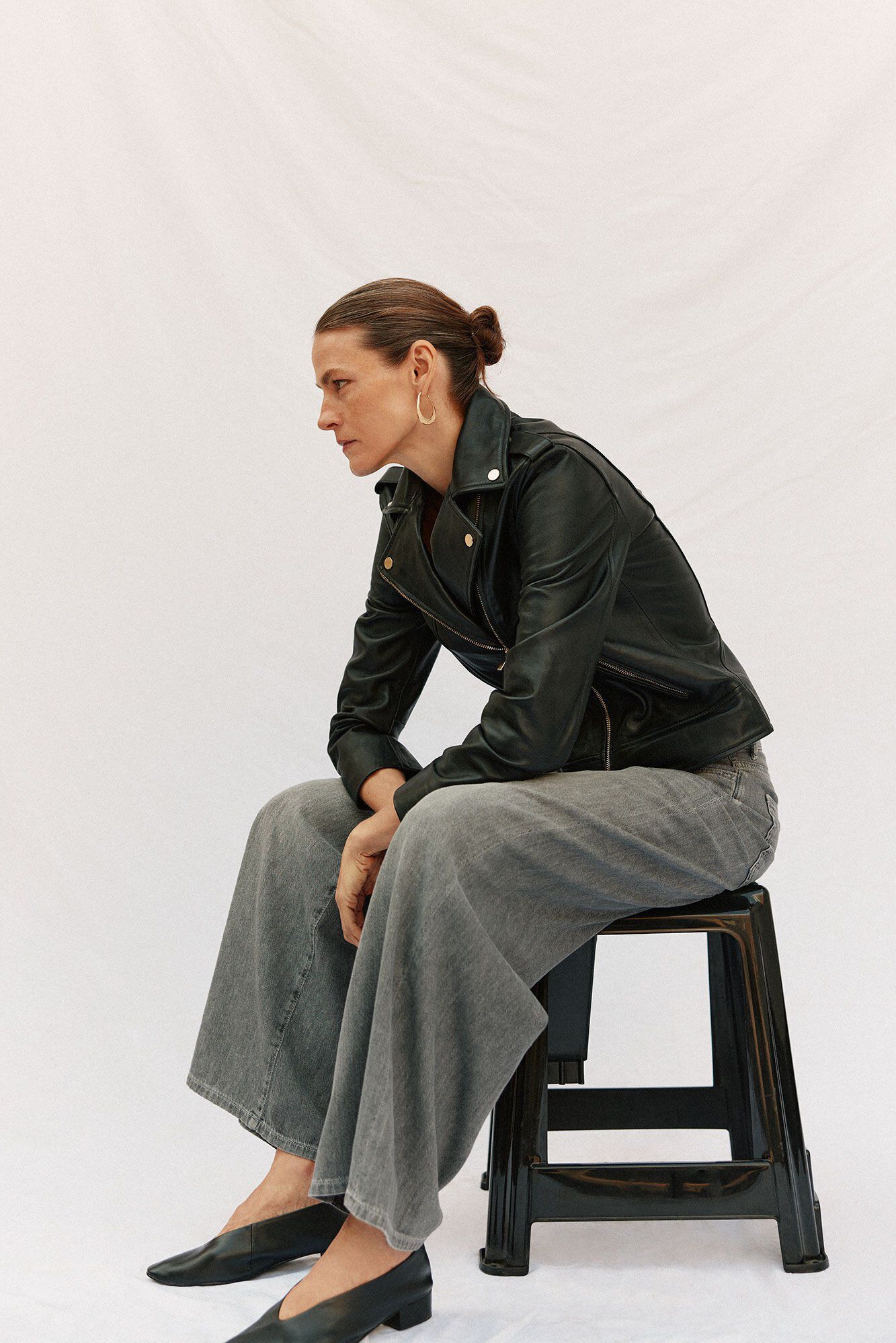 Cortefiel Cazadora de piel cremallera Negro