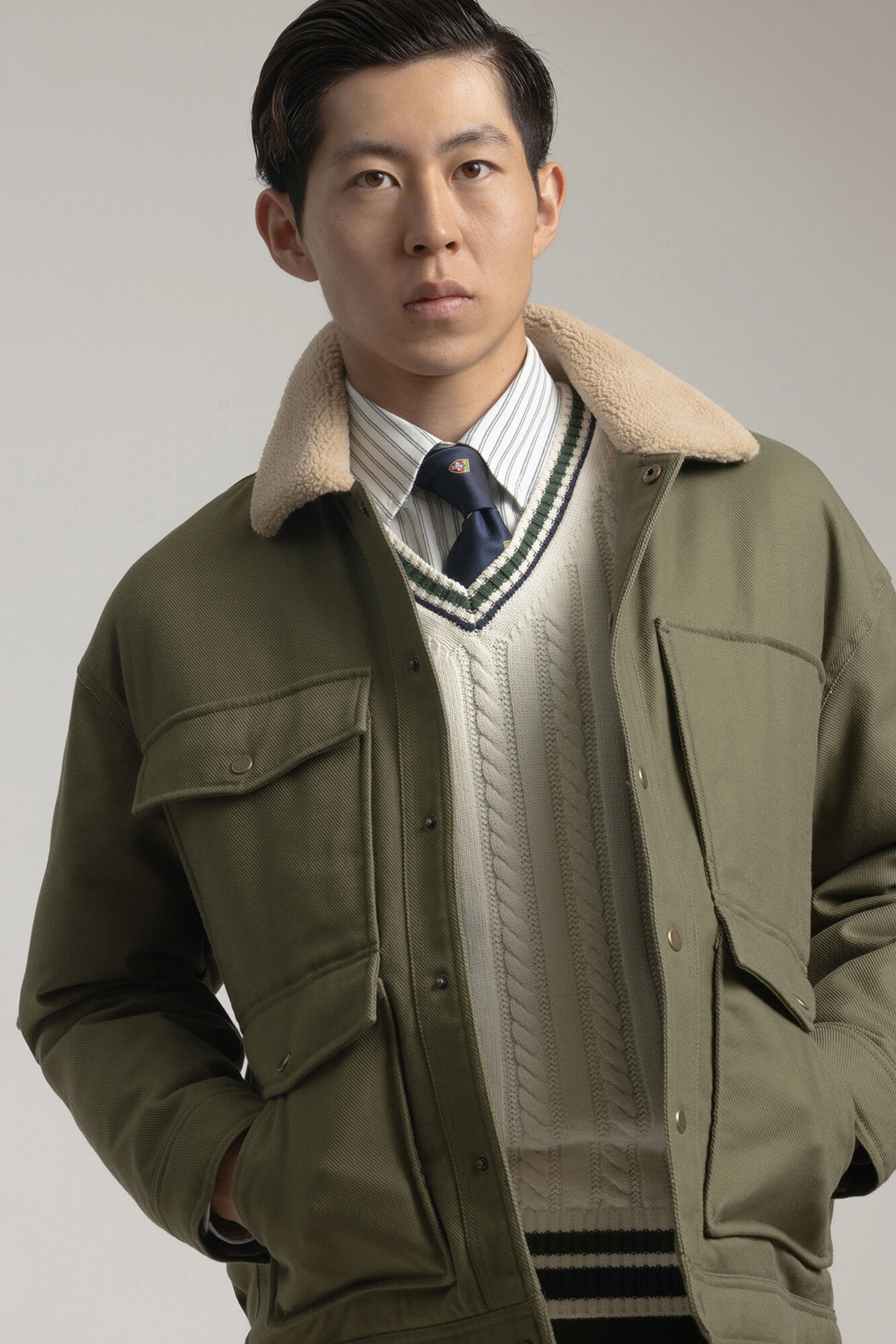 PuroEGO Jaqueta de trabalho com gola de borrego