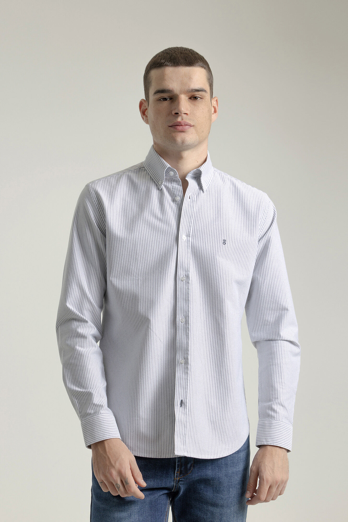 PuroEGO Camisa oxford riscas de algod&atilde;o slim