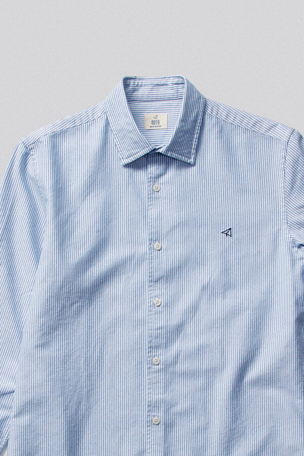 Cortefiel Striped washed slim-fit Oxford shirt Blue