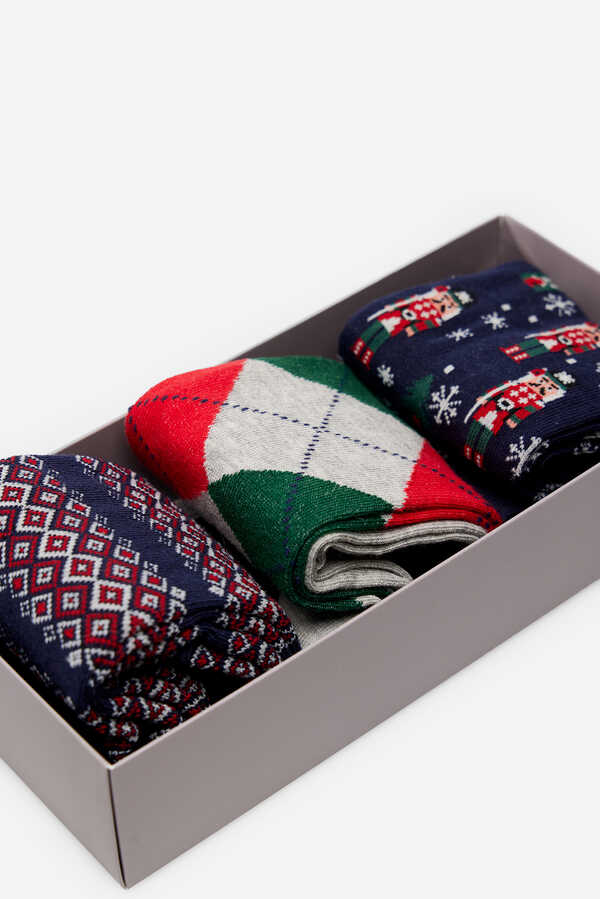Cortefiel 3 pairs socks gift box Navy