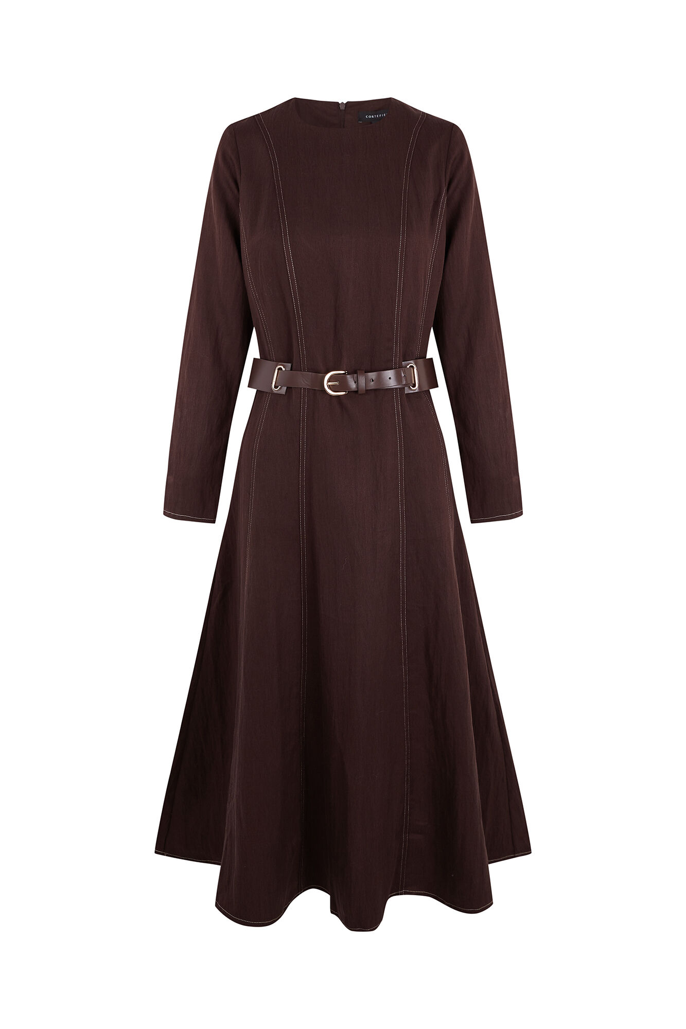 Cortefiel Long dress with seams Dark brown