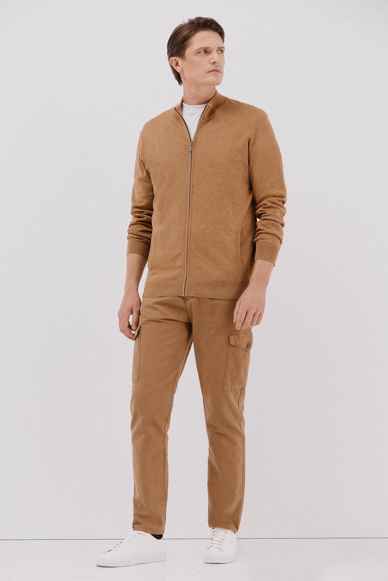 Cortefiel Fine knit cotton jersey-knit zip fastening  Beige