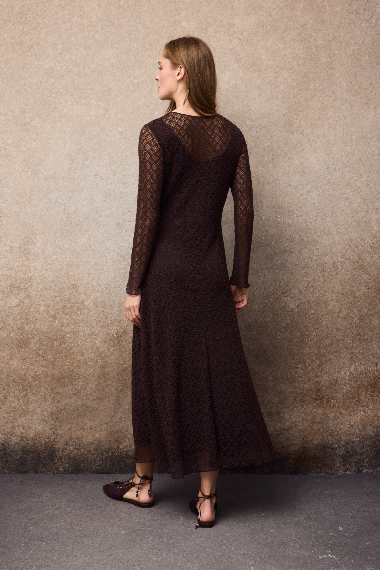 Slowlove Vestido encaje Marr&oacute;n oscuro