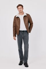 Cortefiel Faux shearling and faux leather jacket Brown