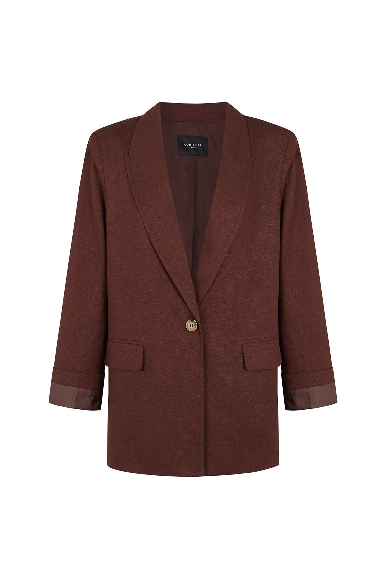 Cortefiel Blazer fabric with linen Dark brown