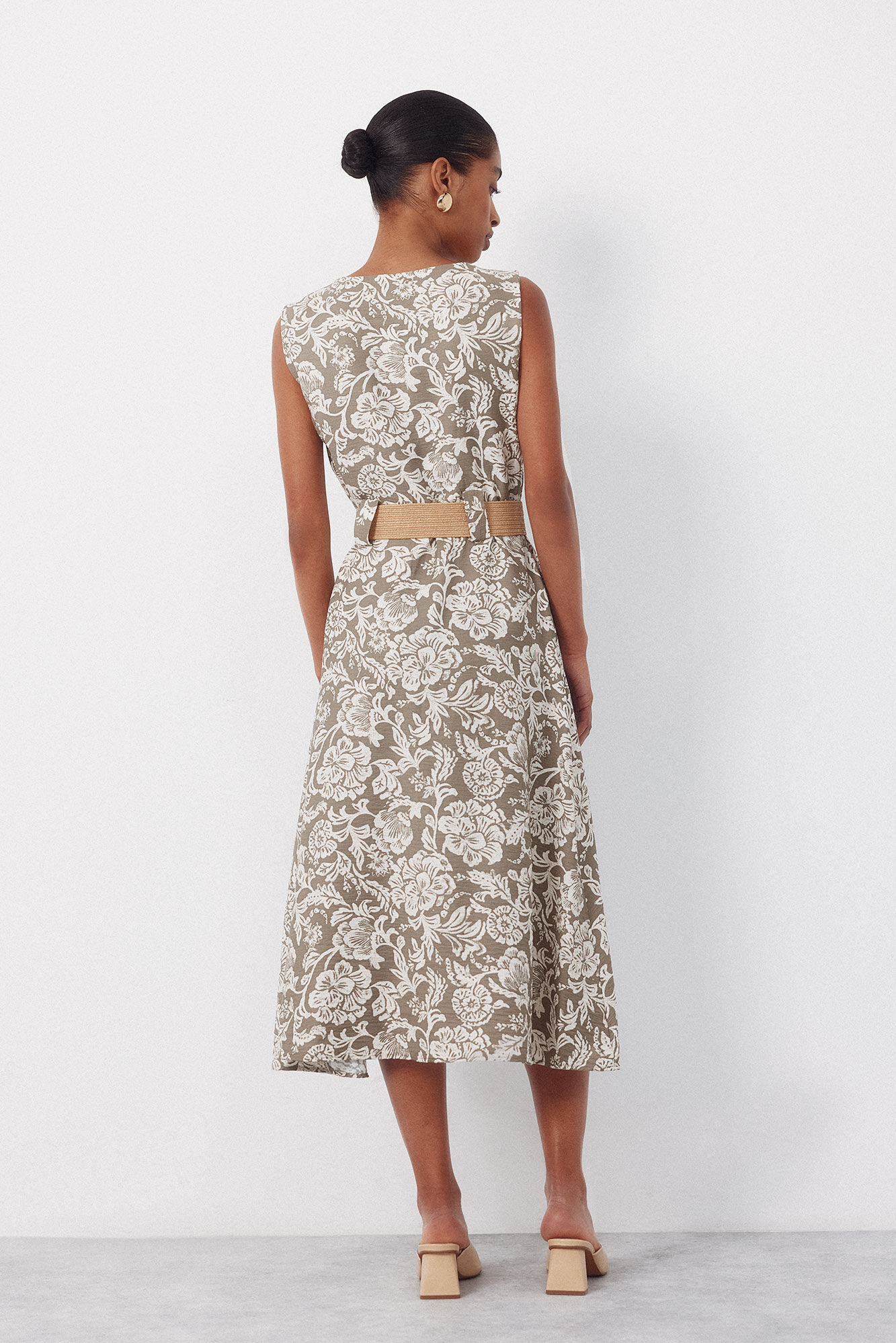 Cortefiel Flared dress Kaki