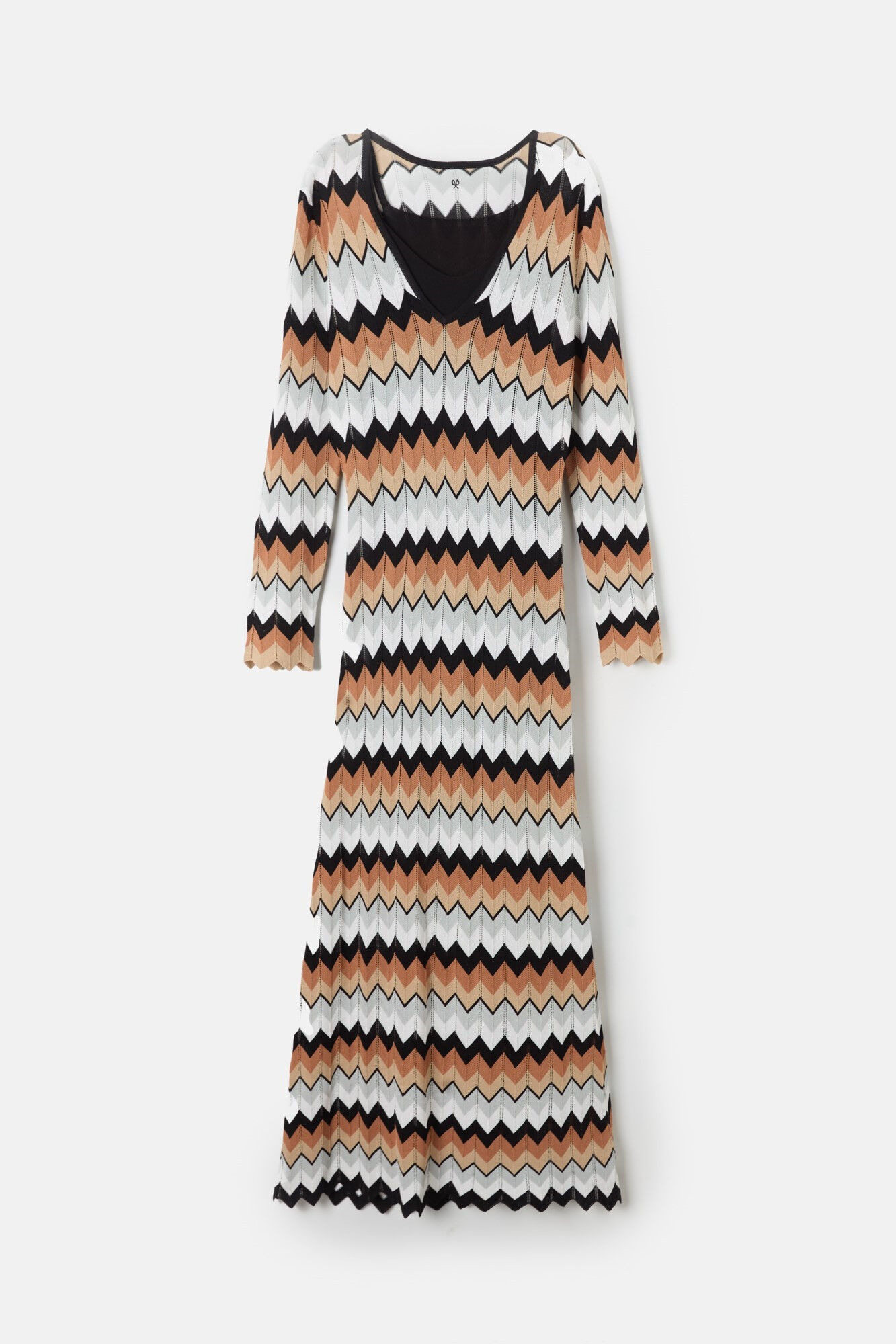 Silbon Long herringbone jersey-knit dress Brown